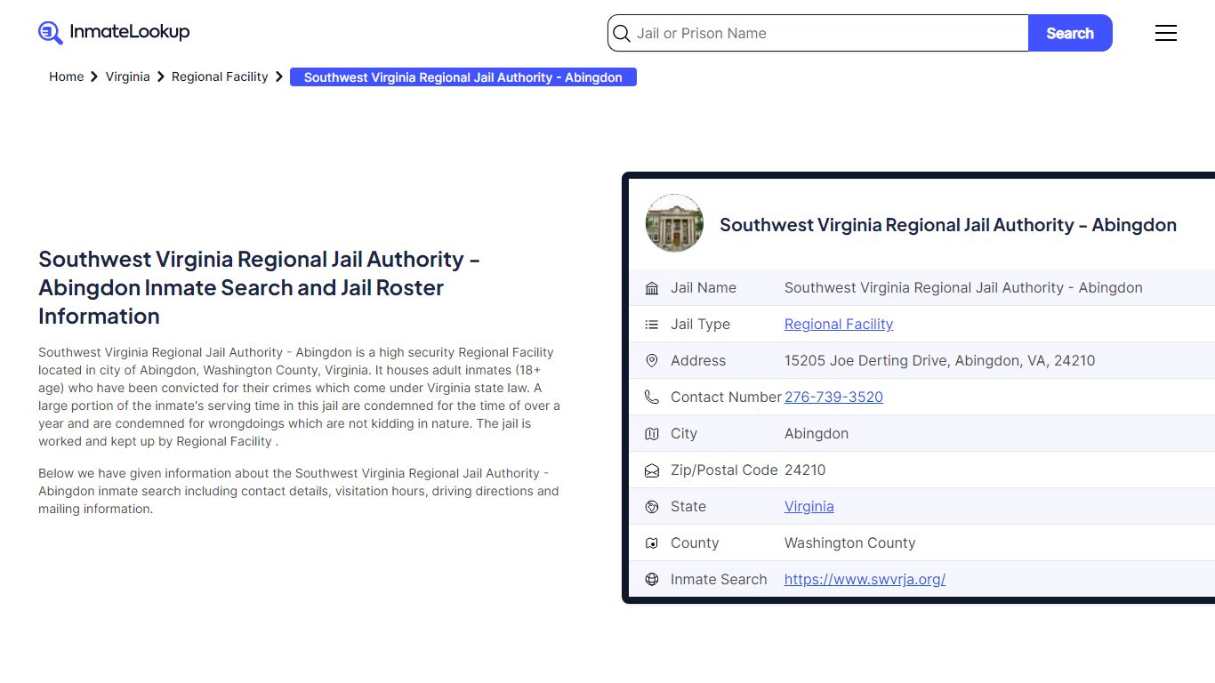 Southwest Virginia Regional Jail Authority - Abingdon Inmate Search ...